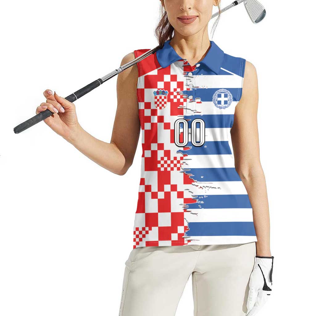 Custom Croatia Greece Cultural Half Flag Women Sleeveless Polo Shirt Scratch Style