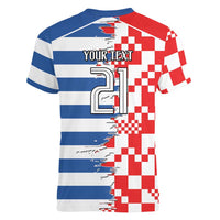 Custom Croatia Greece Cultural Half Flag Women V-Neck T-Shirt Scratch Style