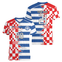 Custom Croatia Greece Cultural Half Flag Women V-Neck T-Shirt Scratch Style