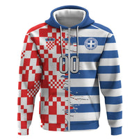 Custom Croatia Greece Cultural Half Flag Zip Hoodie Scratch Style