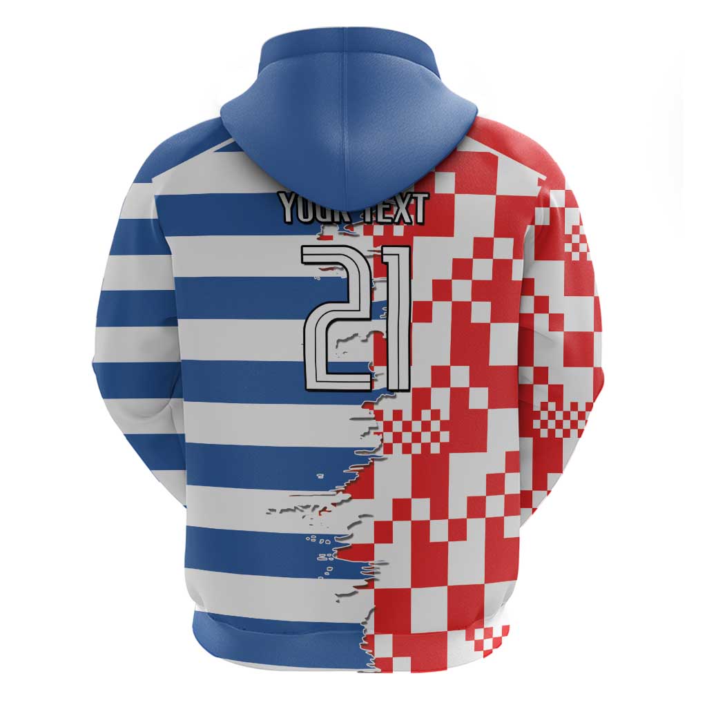 Custom Croatia Greece Cultural Half Flag Zip Hoodie Scratch Style