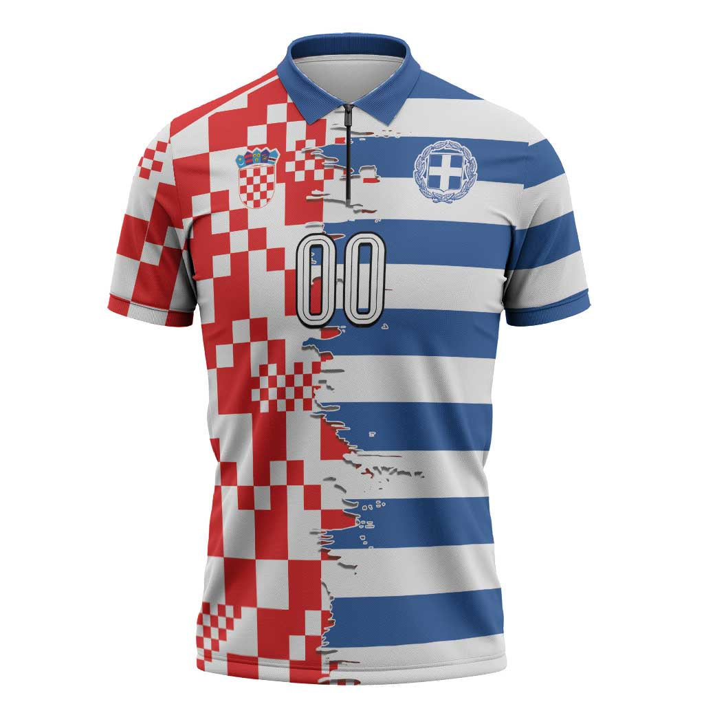 Custom Croatia Greece Cultural Half Flag Zipper Polo Shirt Scratch Style