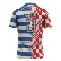 Custom Croatia Greece Cultural Half Flag Zipper Polo Shirt Scratch Style