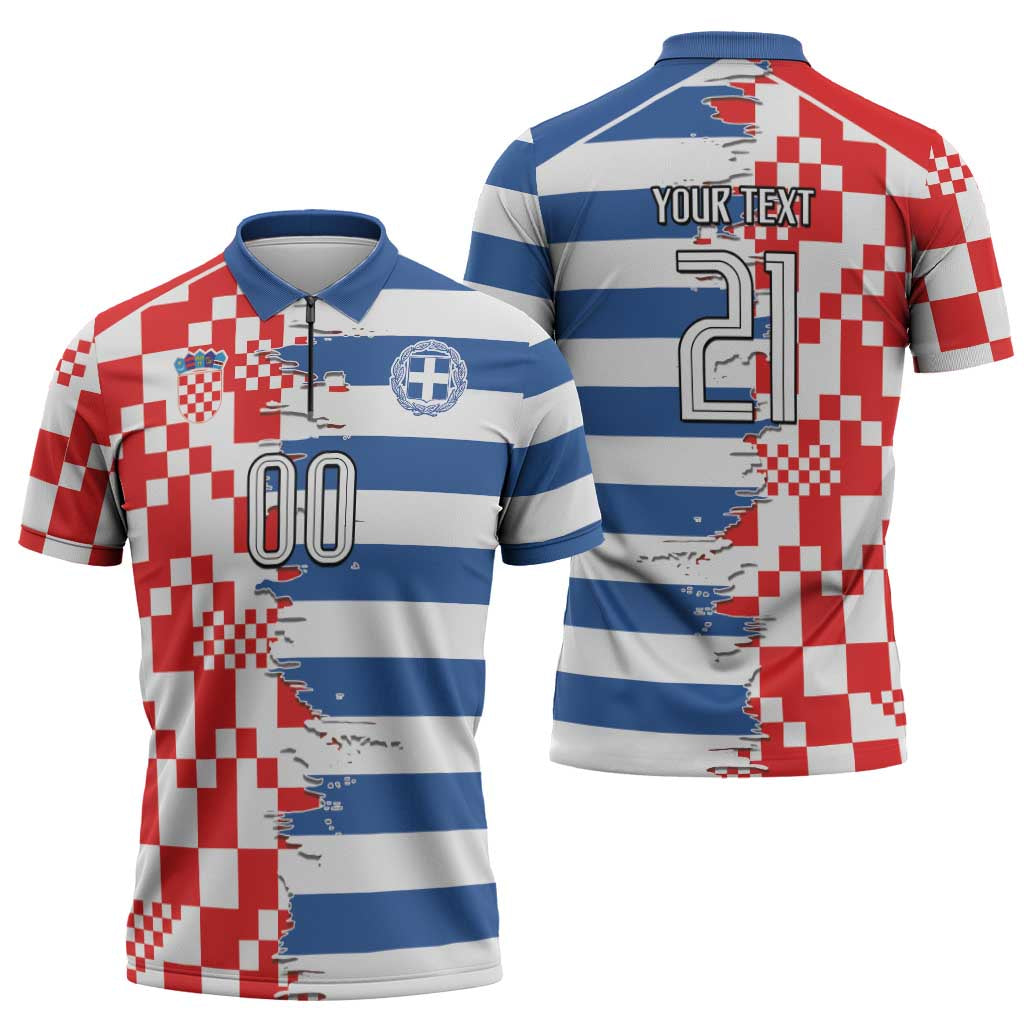 Custom Croatia Greece Cultural Half Flag Zipper Polo Shirt Scratch Style