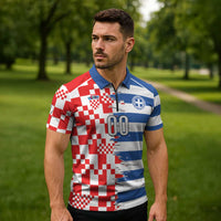 Custom Croatia Greece Cultural Half Flag Zipper Polo Shirt Scratch Style