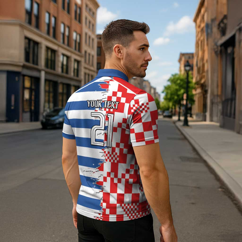 Custom Croatia Greece Cultural Half Flag Zipper Polo Shirt Scratch Style