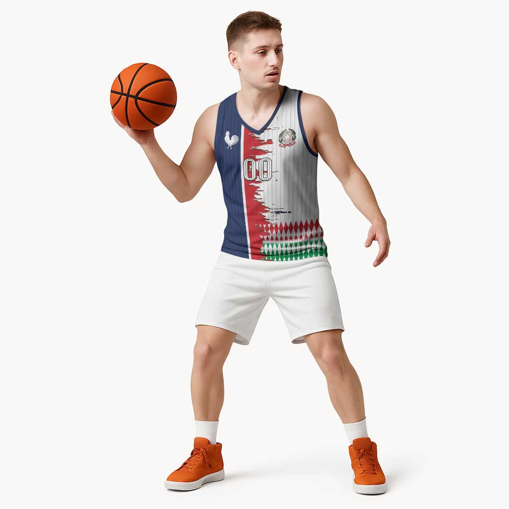 Custom France Italy Cultural Half Flag Basketball Jersey Scratch Style