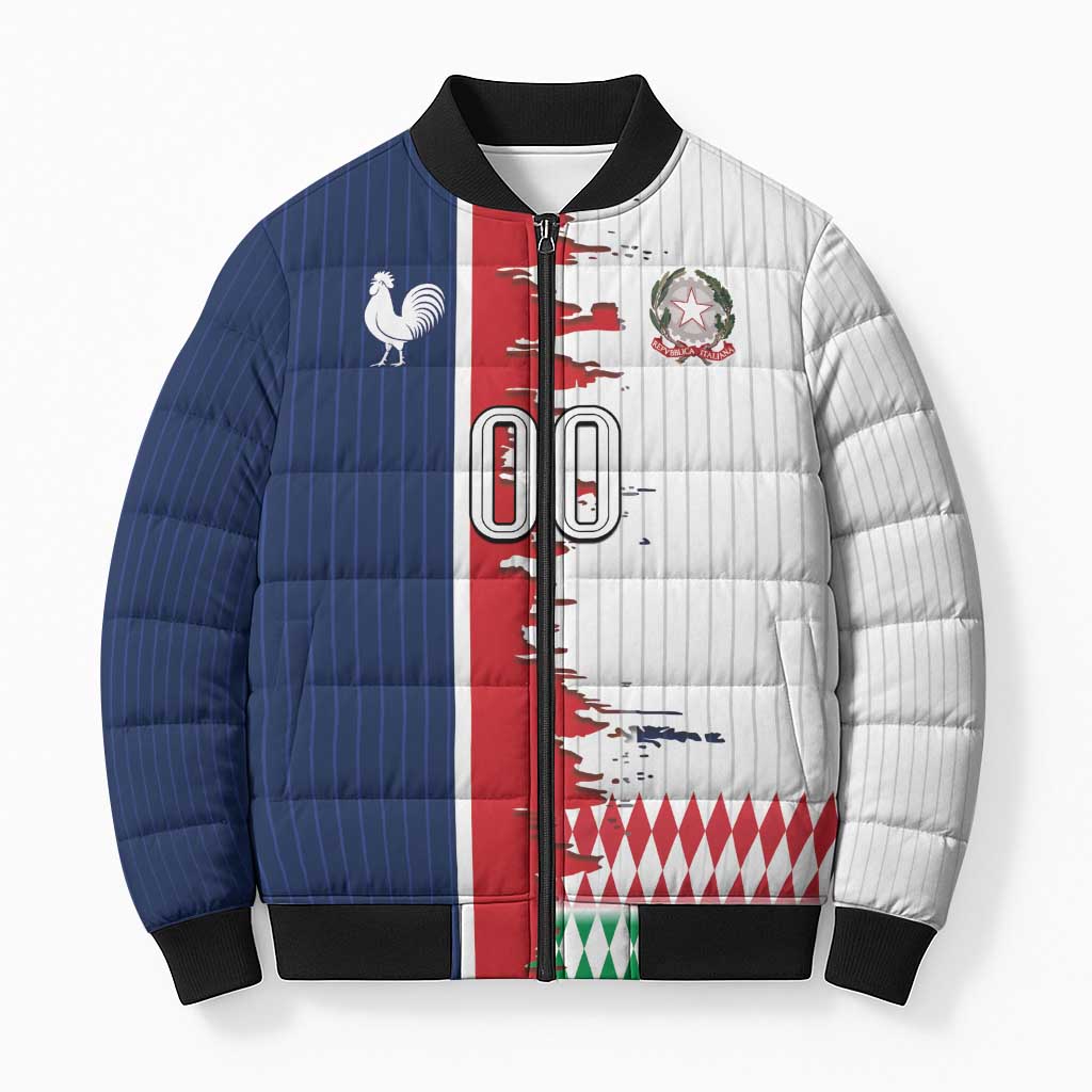 Custom France Italy Cultural Half Flag Bomber Puffer Jacket Scratch Style