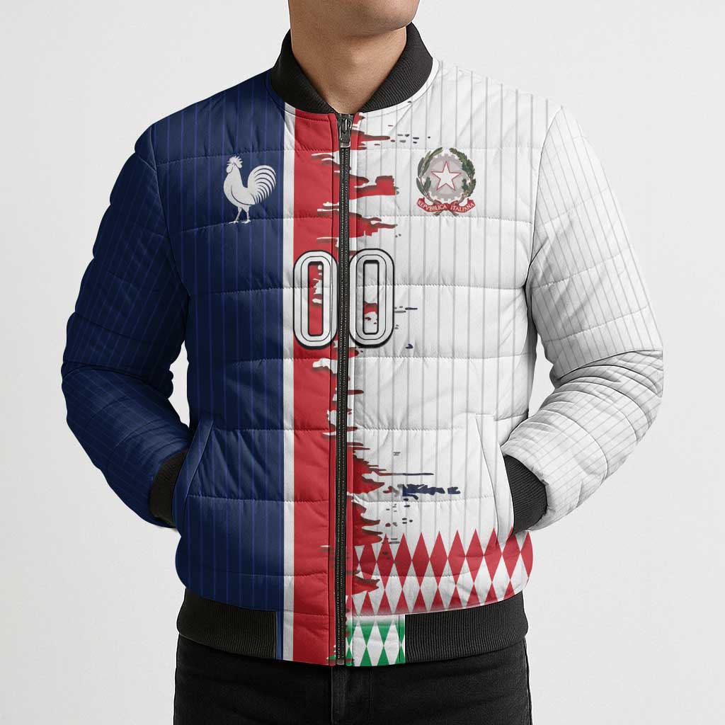 Custom France Italy Cultural Half Flag Bomber Puffer Jacket Scratch Style