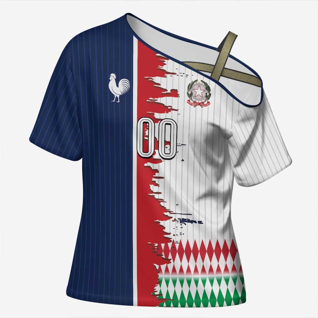 Custom France Italy Cultural Half Flag Cross Shoulder Shirt Scratch Style