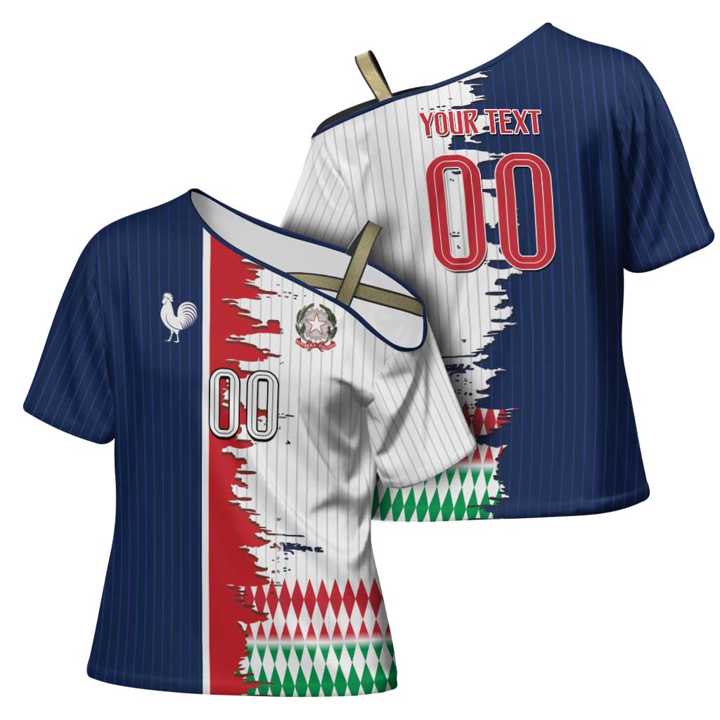 Custom France Italy Cultural Half Flag Cross Shoulder Shirt Scratch Style