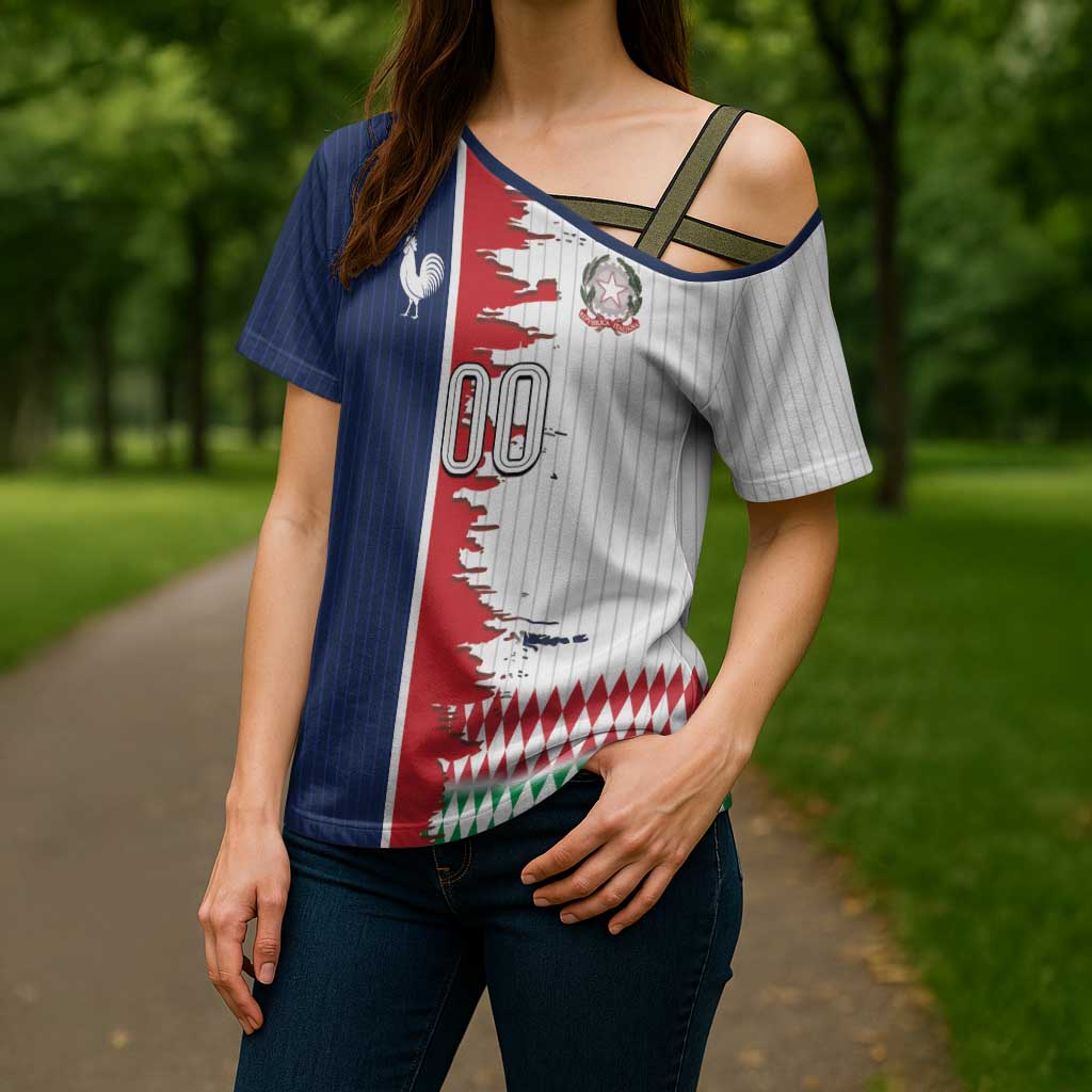 Custom France Italy Cultural Half Flag Cross Shoulder Shirt Scratch Style