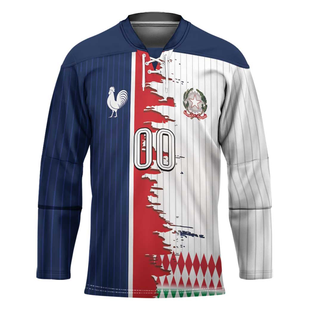 Custom France Italy Cultural Half Flag Hockey Jersey Scratch Style