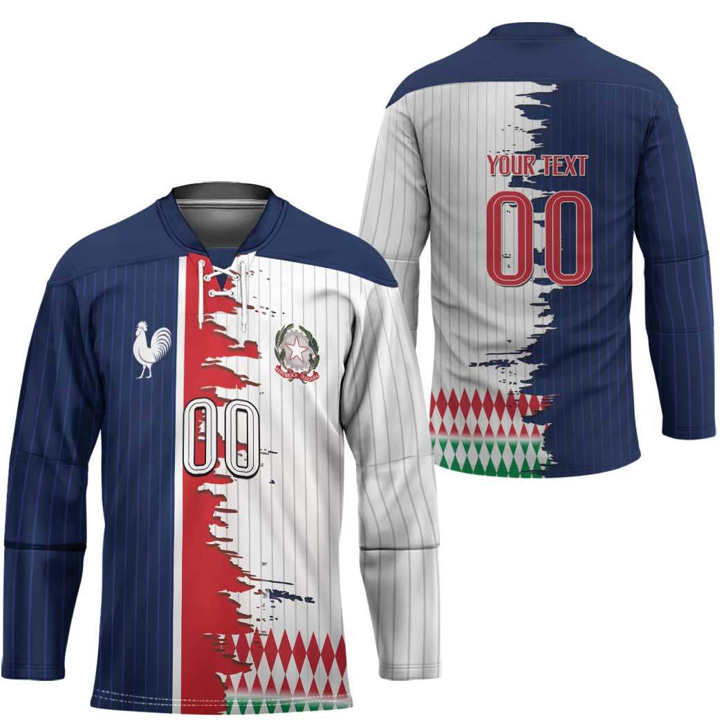 Custom France Italy Cultural Half Flag Hockey Jersey Scratch Style