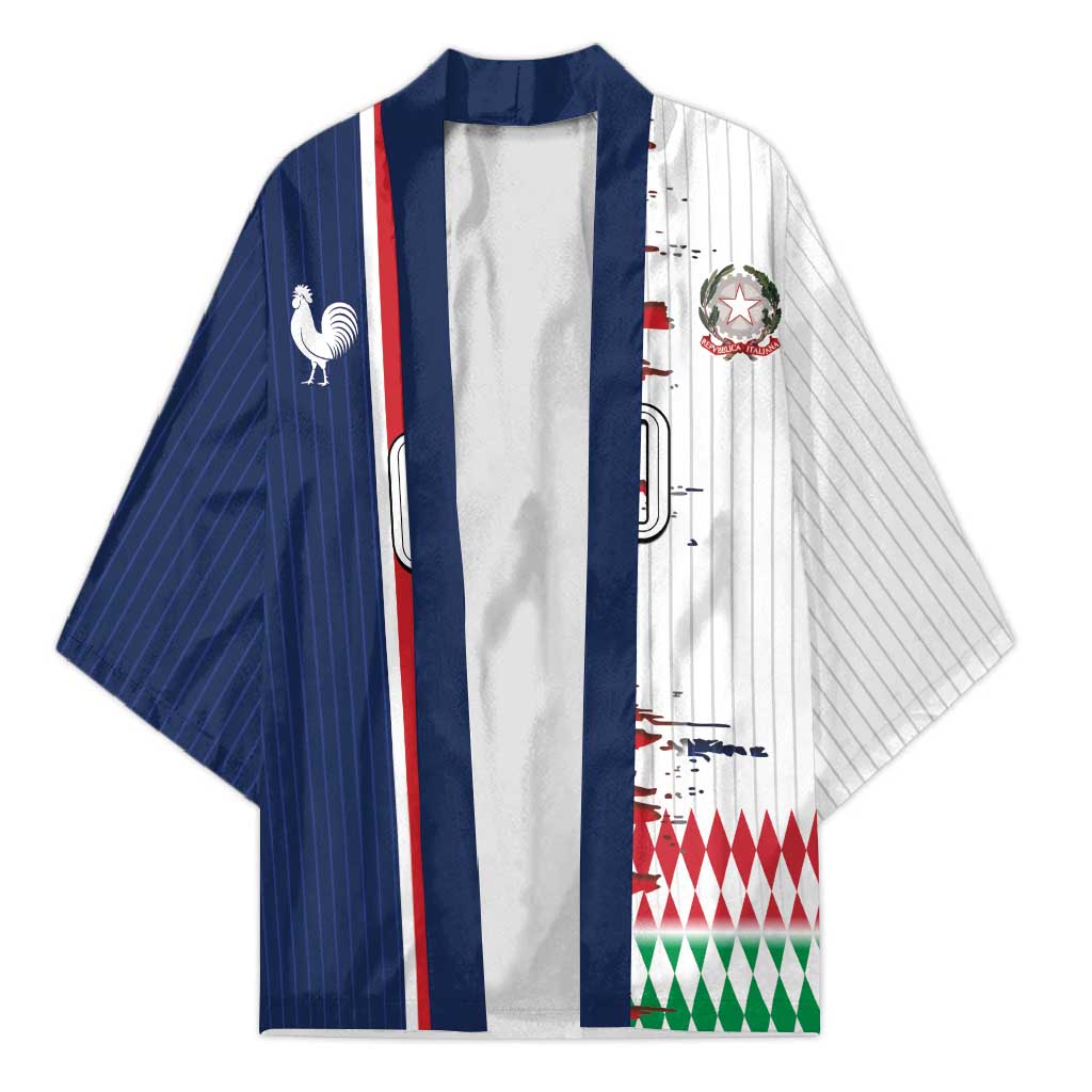 Custom France Italy Cultural Half Flag Kimono Scratch Style