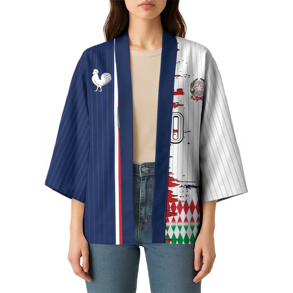 Custom France Italy Cultural Half Flag Kimono Scratch Style