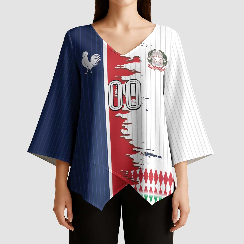 Custom France Italy Cultural Half Flag Kimono Sleeve Blouse Scratch Style