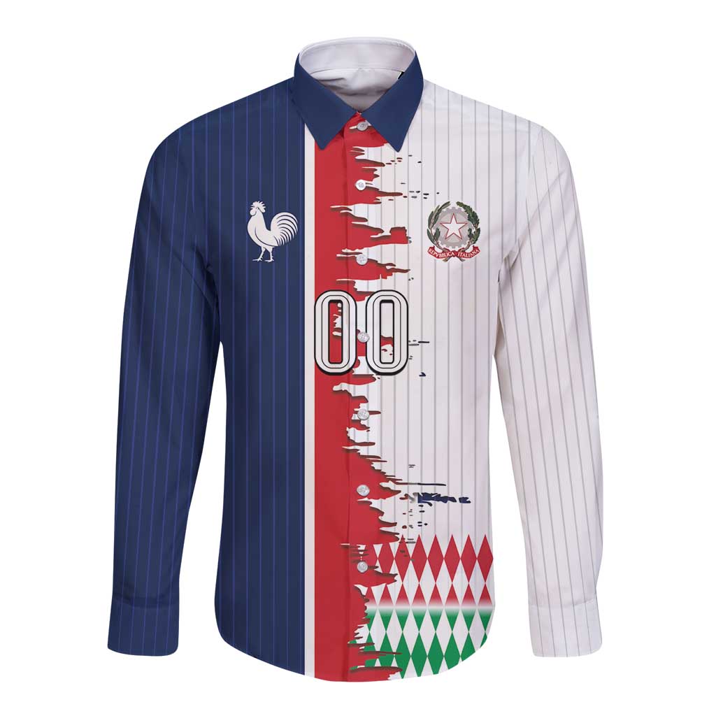 Custom France Italy Cultural Half Flag Long Sleeve Button Shirt Scratch Style