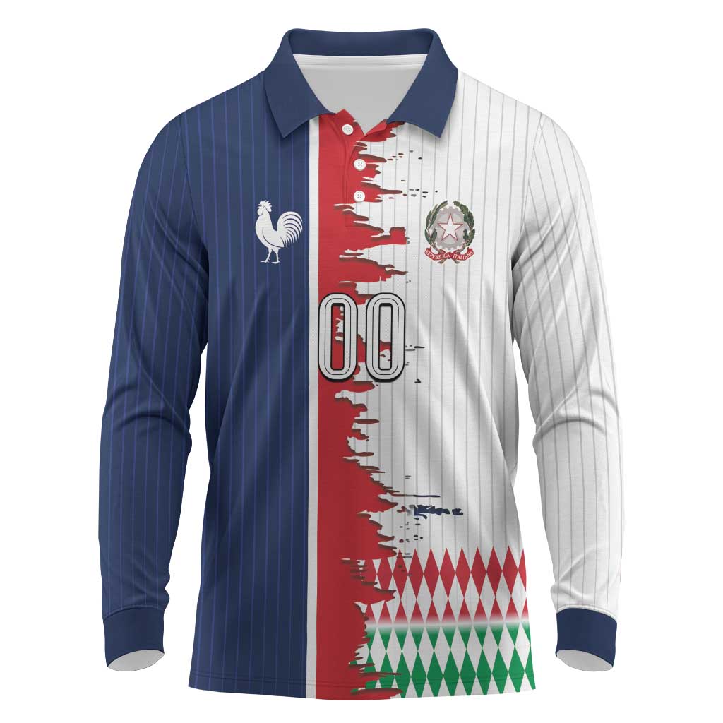 Custom France Italy Cultural Half Flag Long Sleeve Polo Shirt Scratch Style