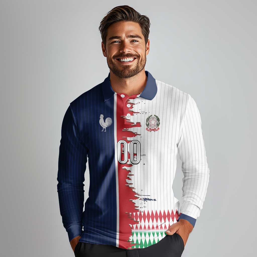 Custom France Italy Cultural Half Flag Long Sleeve Polo Shirt Scratch Style