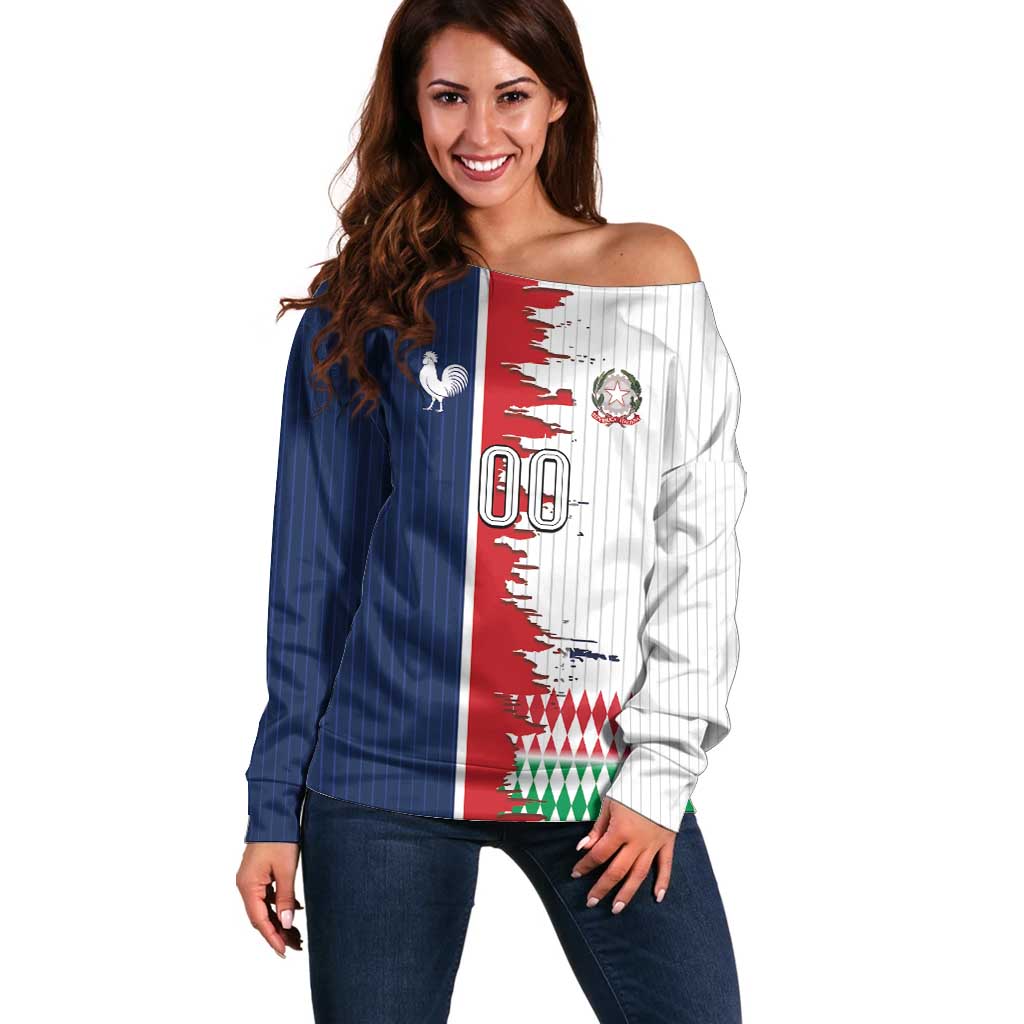 Custom France Italy Cultural Half Flag Off Shoulder Sweater Scratch Style