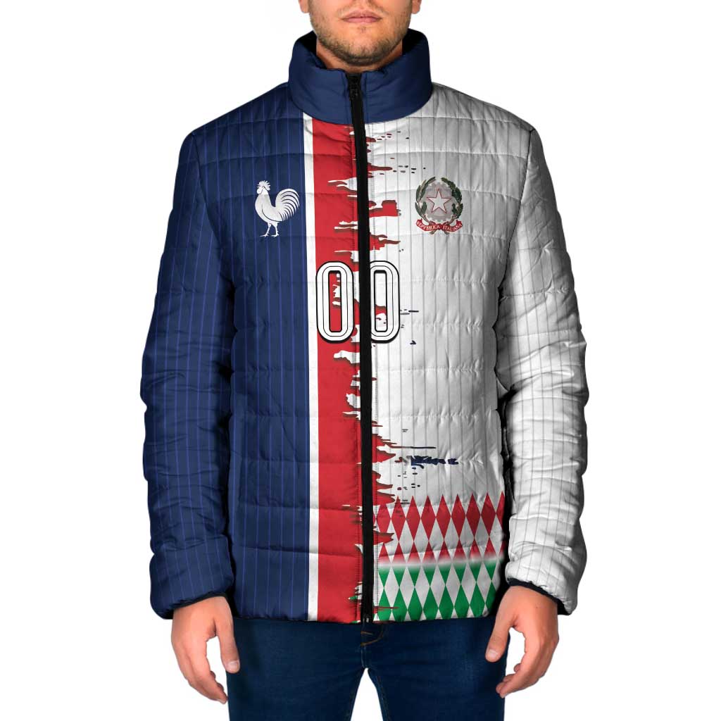 Custom France Italy Cultural Half Flag Padded Jacket Scratch Style