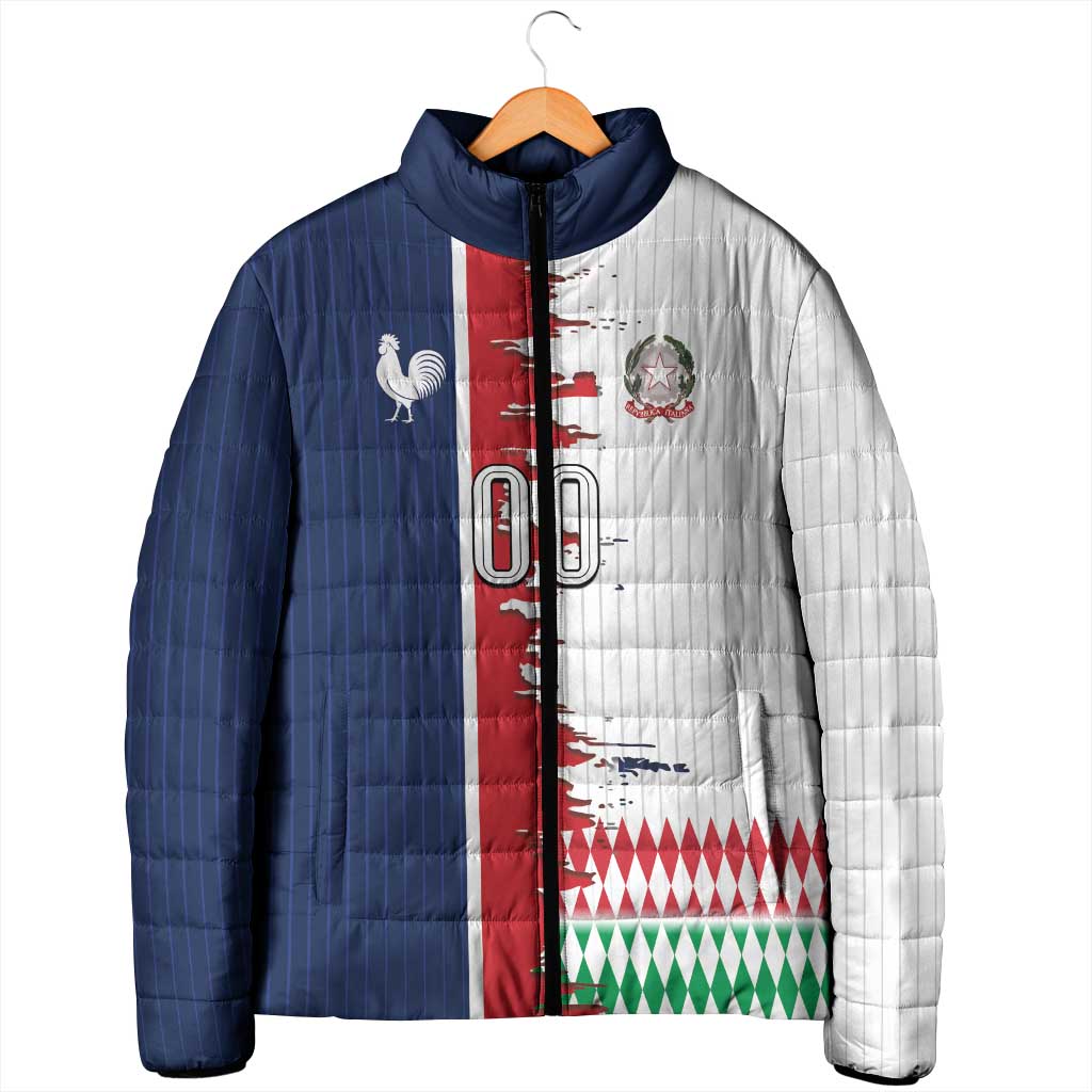 Custom France Italy Cultural Half Flag Padded Jacket Scratch Style