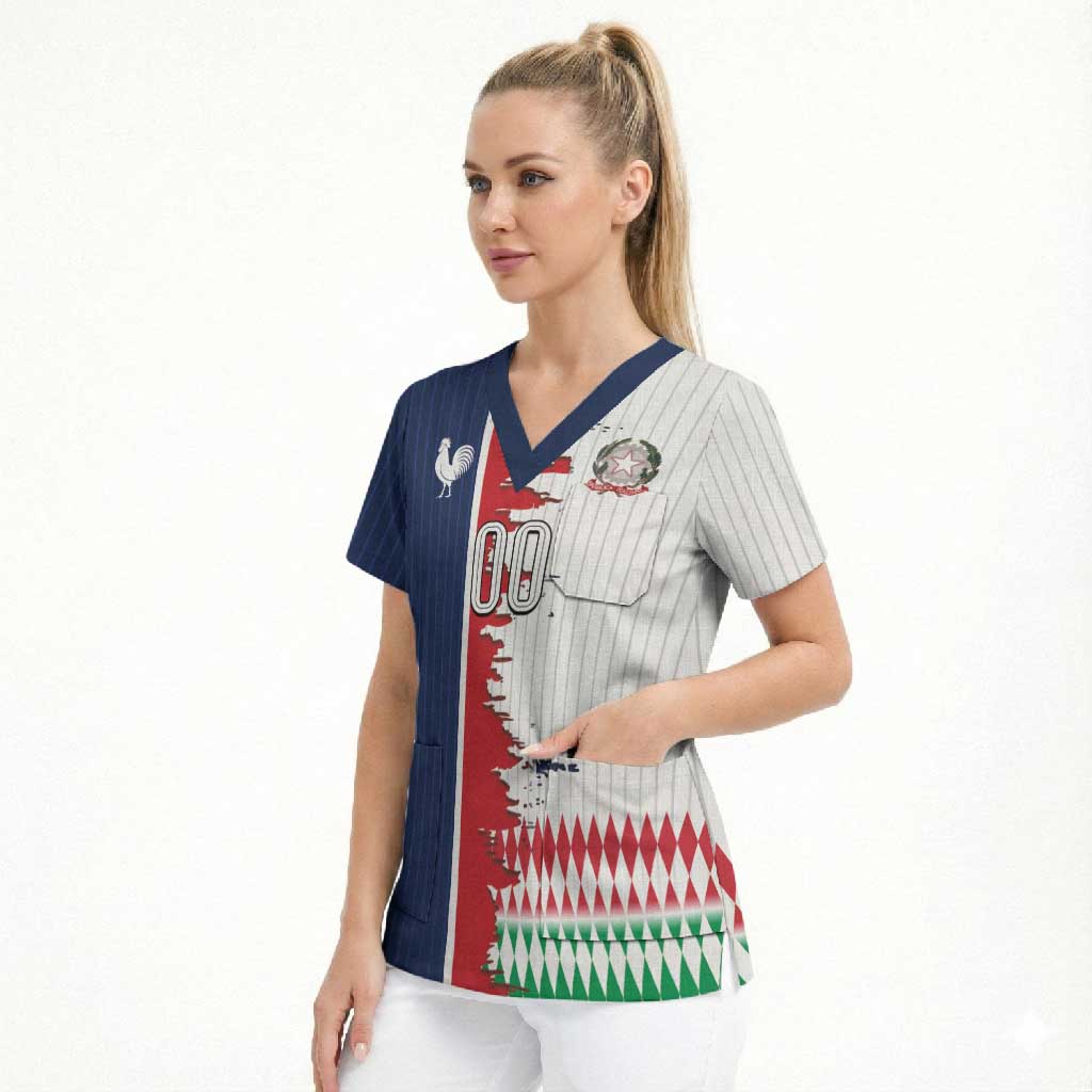 Custom France Italy Cultural Half Flag Scrub Top Scratch Style
