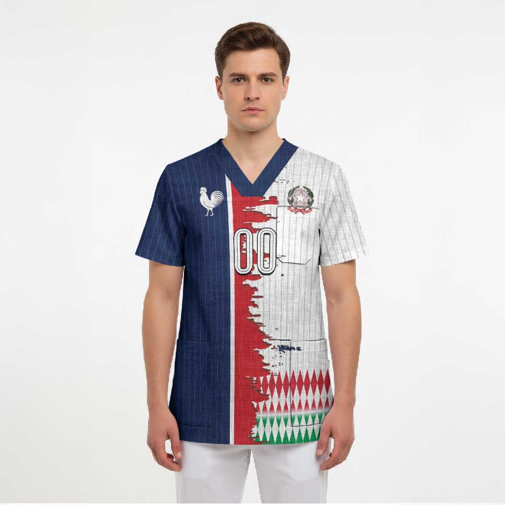 Custom France Italy Cultural Half Flag Scrub Top Scratch Style