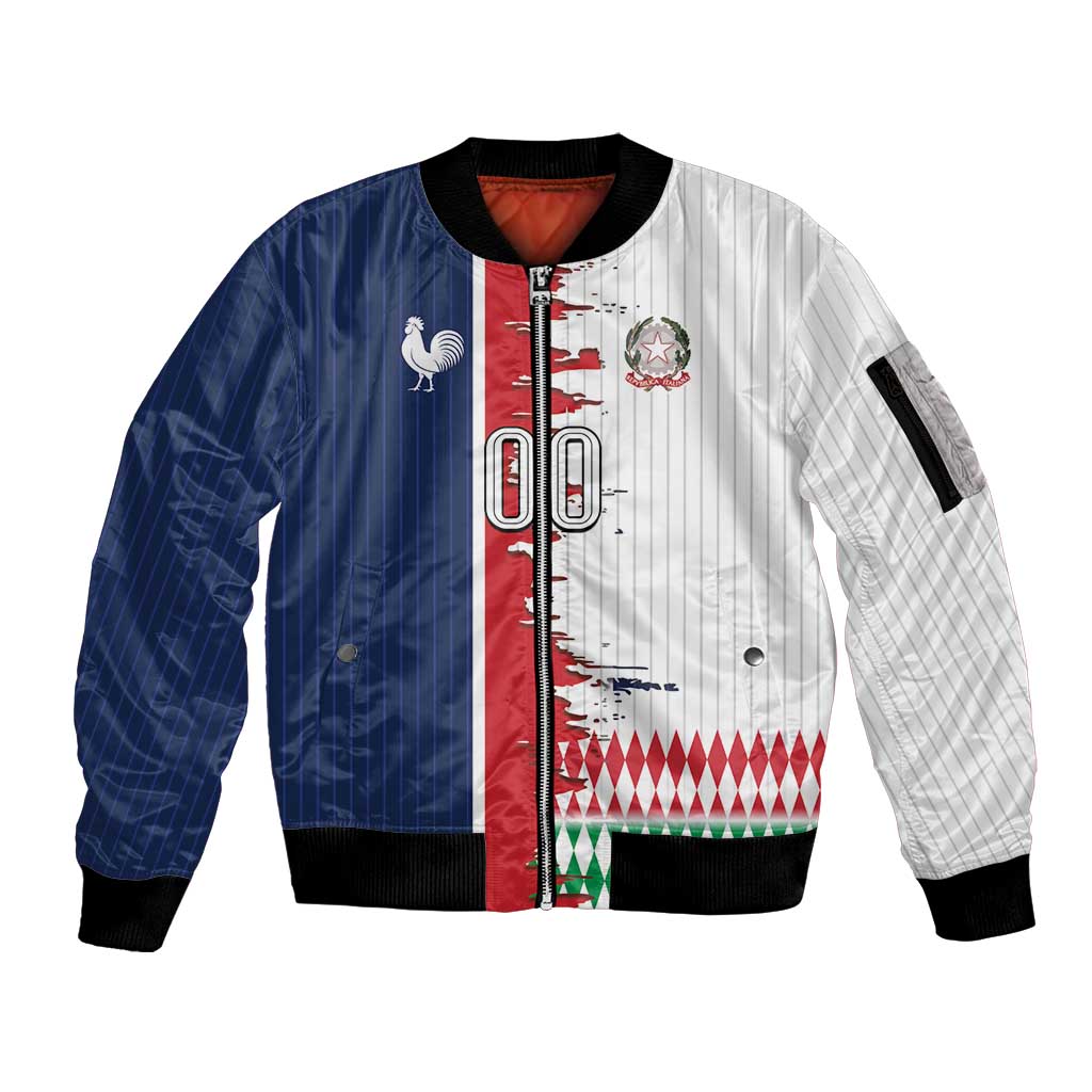 Custom France Italy Cultural Half Flag Sleeve Zip Bomber Jacket Scratch Style