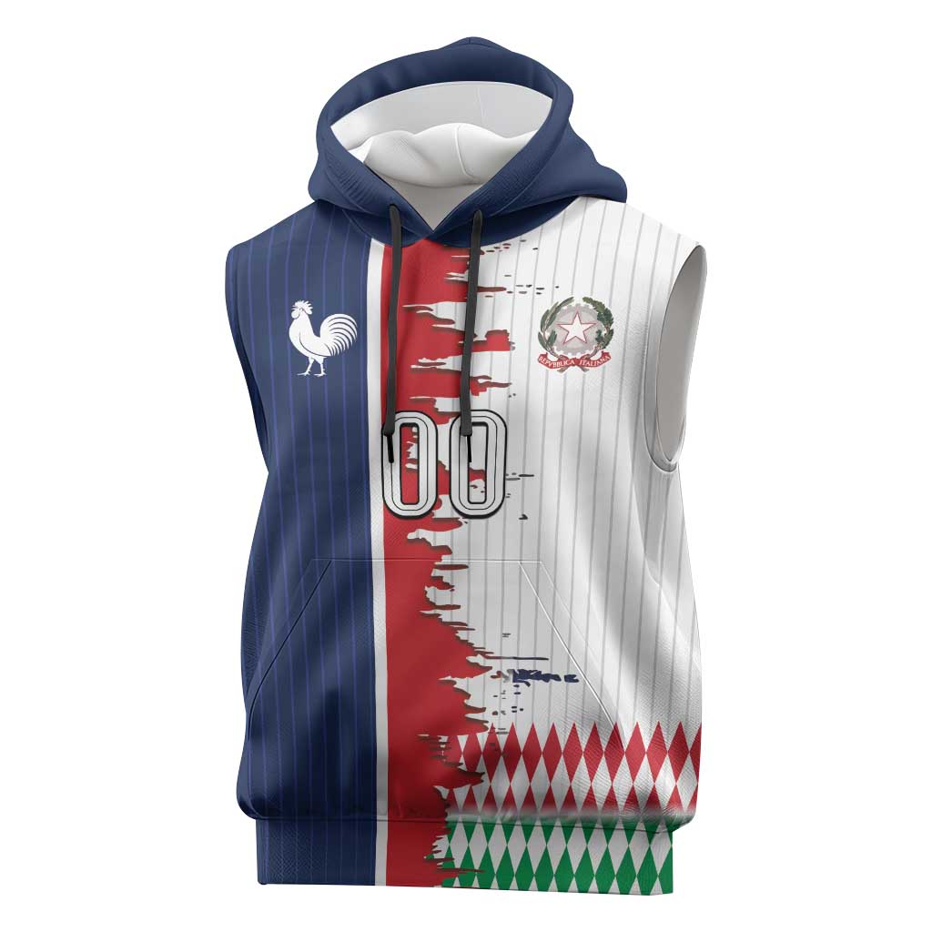 Custom France Italy Cultural Half Flag Sleeveless Hoodie Scratch Style