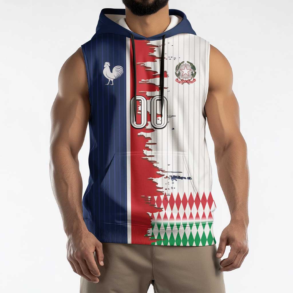 Custom France Italy Cultural Half Flag Sleeveless Hoodie Scratch Style