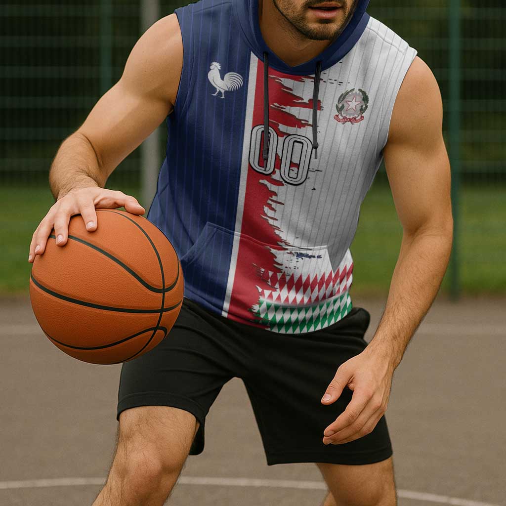 Custom France Italy Cultural Half Flag Sleeveless Hoodie Scratch Style