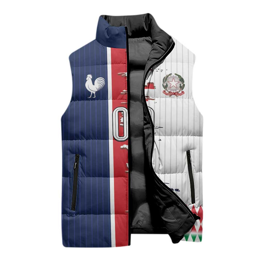 Custom France Italy Cultural Half Flag Sleeveless Puffer Jacket Scratch Style