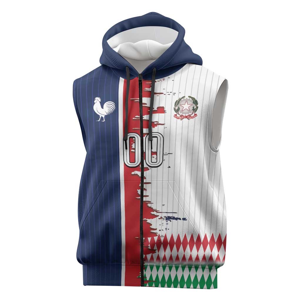 Custom France Italy Cultural Half Flag Sleeveless Zip Hoodie Scratch Style