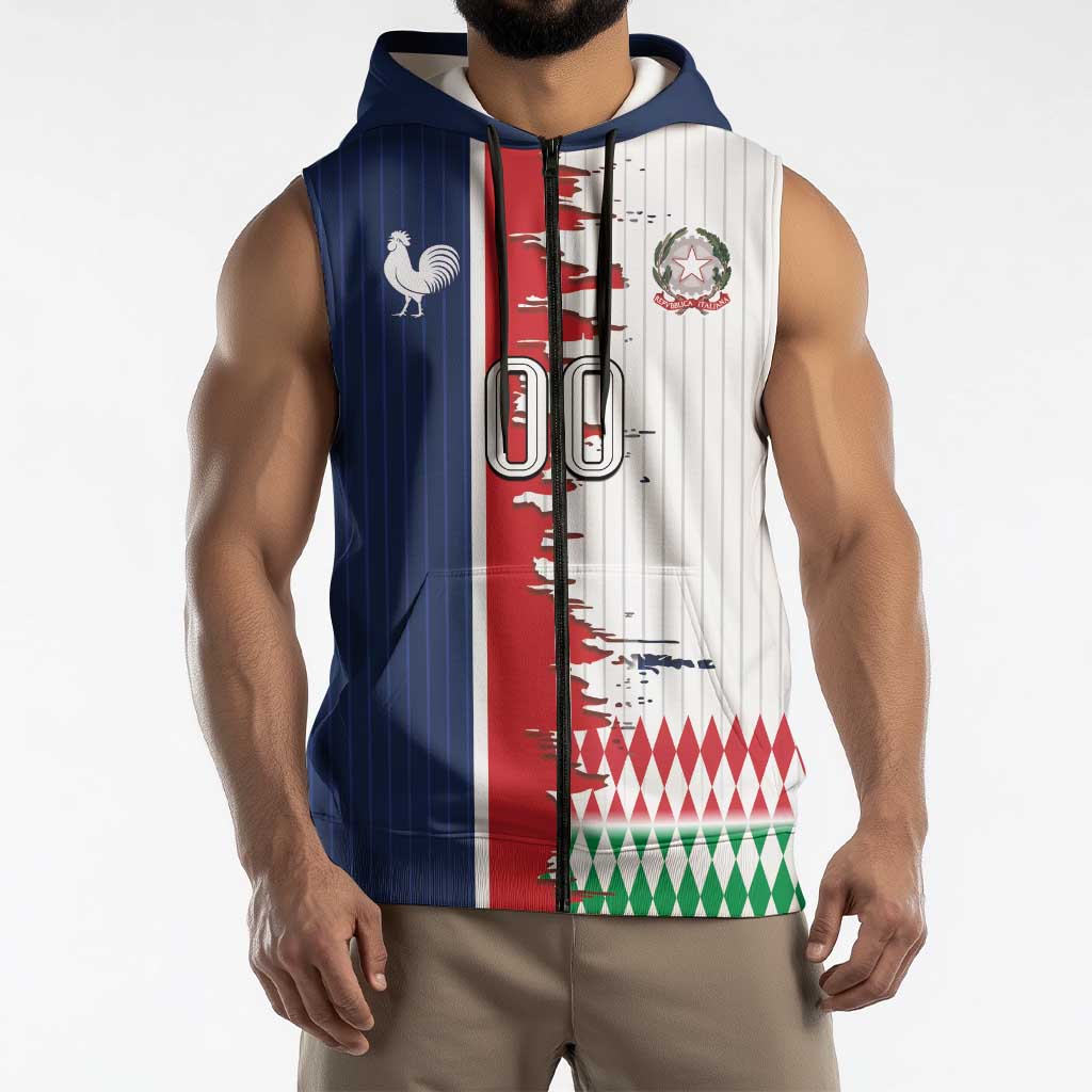 Custom France Italy Cultural Half Flag Sleeveless Zip Hoodie Scratch Style