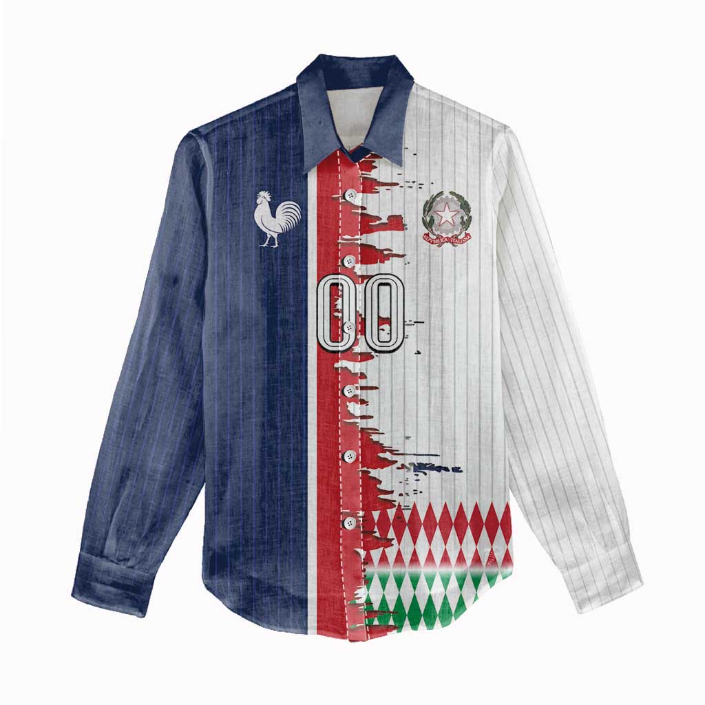 Custom France Italy Cultural Half Flag Women Casual Shirt Scratch Style