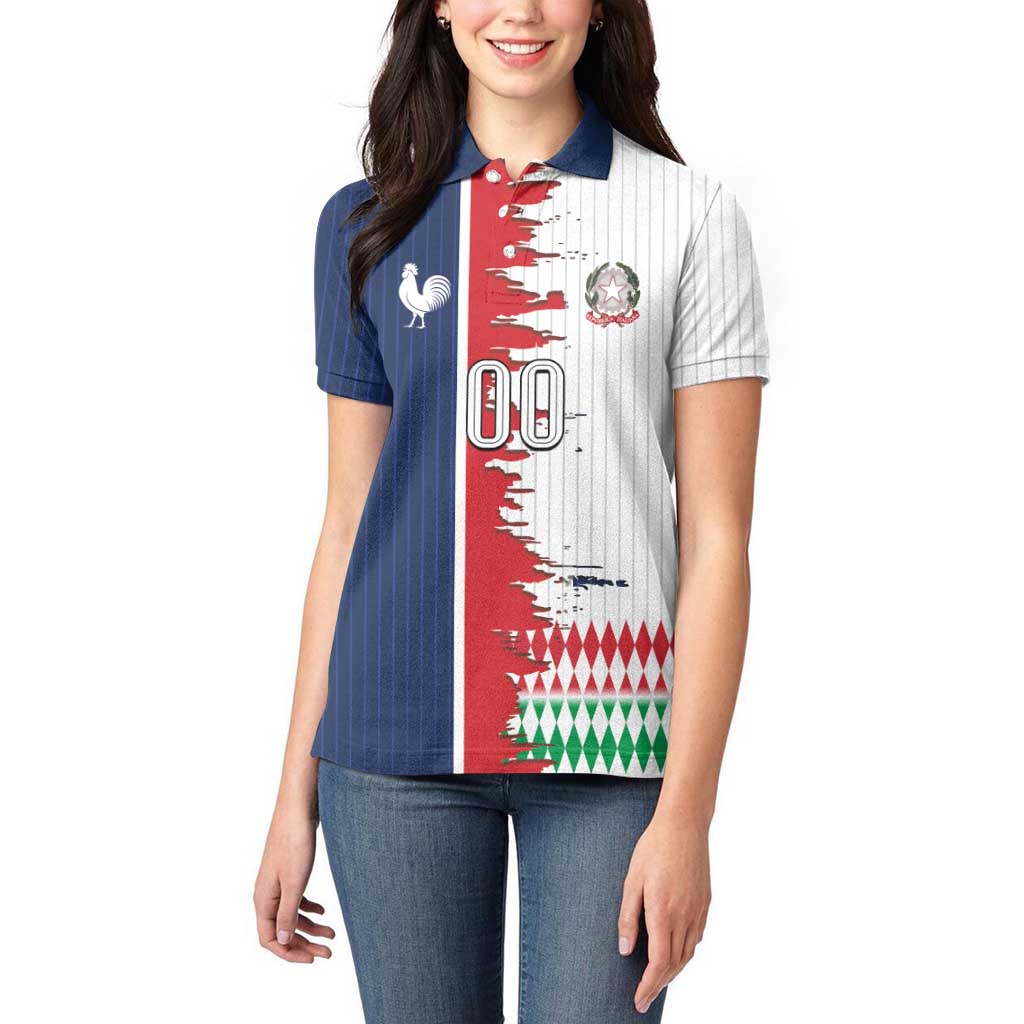 Custom France Italy Cultural Half Flag Women Polo Shirt Scratch Style