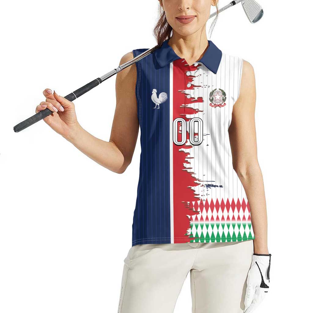 Custom France Italy Cultural Half Flag Women Sleeveless Polo Shirt Scratch Style