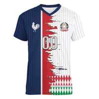 Custom France Italy Cultural Half Flag Women V-Neck T-Shirt Scratch Style