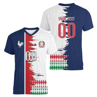 Custom France Italy Cultural Half Flag Women V-Neck T-Shirt Scratch Style