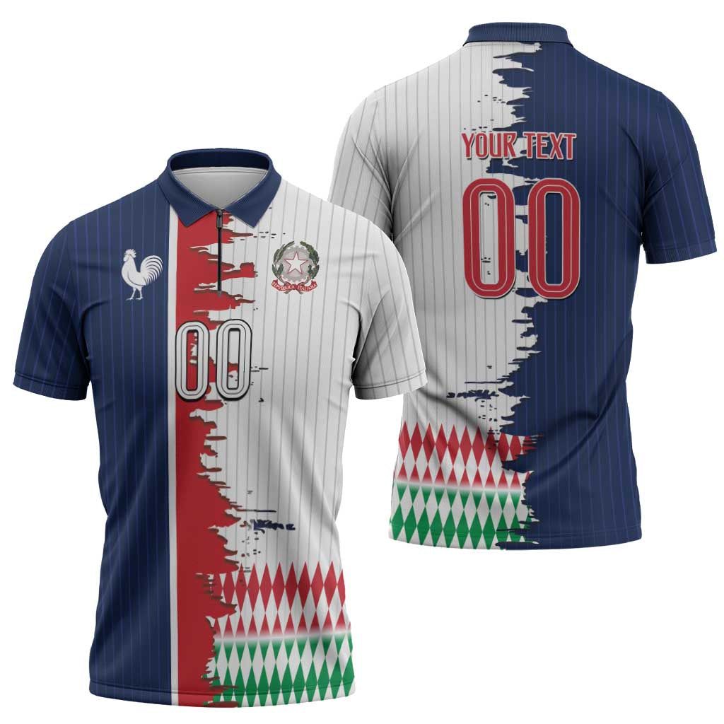Custom France Italy Cultural Half Flag Zipper Polo Shirt Scratch Style