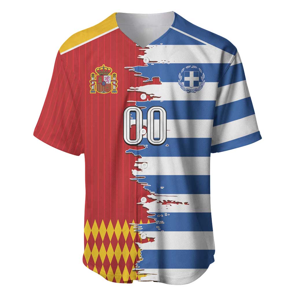 Custom Greece Spain Cultural Half Flag Baseball Jersey Scratch Style