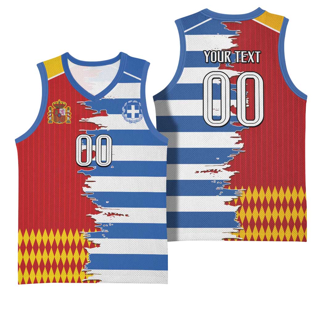 Custom Greece Spain Cultural Half Flag Basketball Jersey Scratch Style