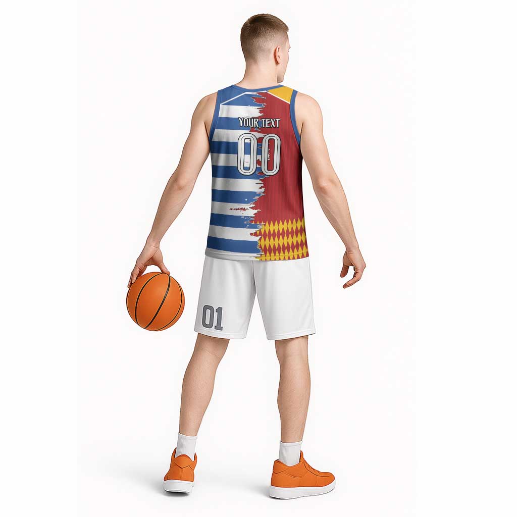 Custom Greece Spain Cultural Half Flag Basketball Jersey Scratch Style