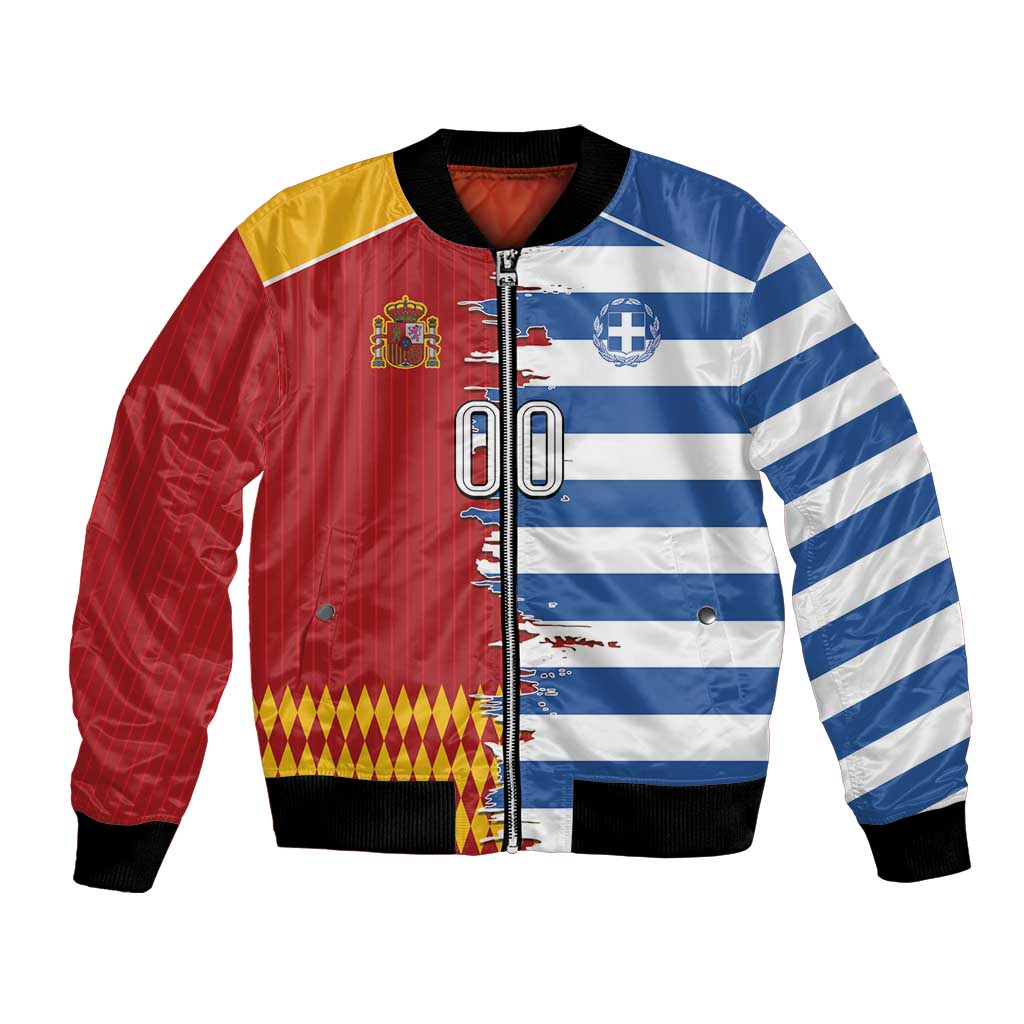 Custom Greece Spain Cultural Half Flag Bomber Jacket Scratch Style