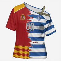 Custom Greece Spain Cultural Half Flag Cross Shoulder Shirt Scratch Style