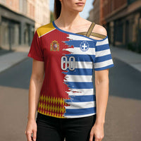 Custom Greece Spain Cultural Half Flag Cross Shoulder Shirt Scratch Style