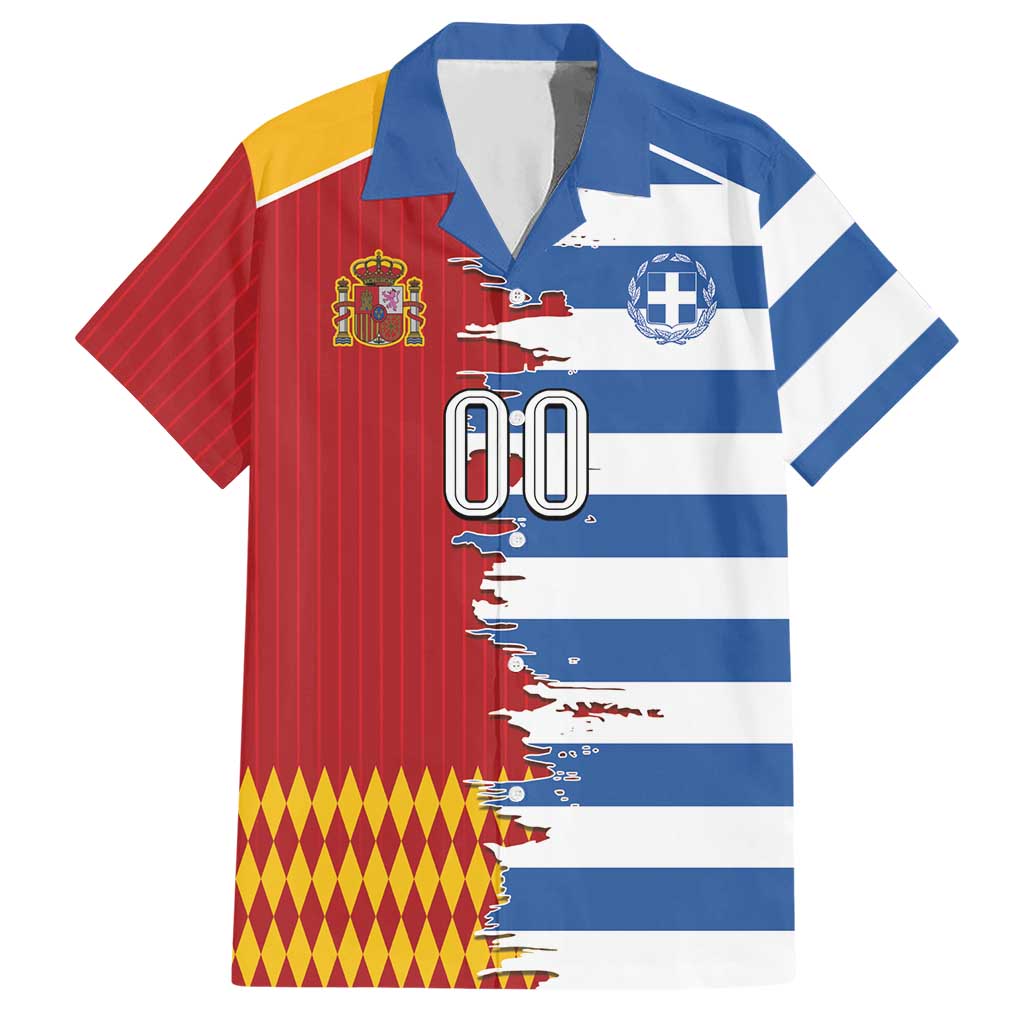 Custom Greece Spain Cultural Half Flag Hawaiian Shirt Scratch Style