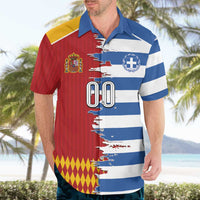 Custom Greece Spain Cultural Half Flag Hawaiian Shirt Scratch Style